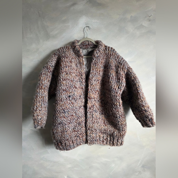 Mohair Hand-Knitted Super Chunky Thick Heavy Wool blend Zip Up Coat Jacket Yarn - Picture 8 of 13